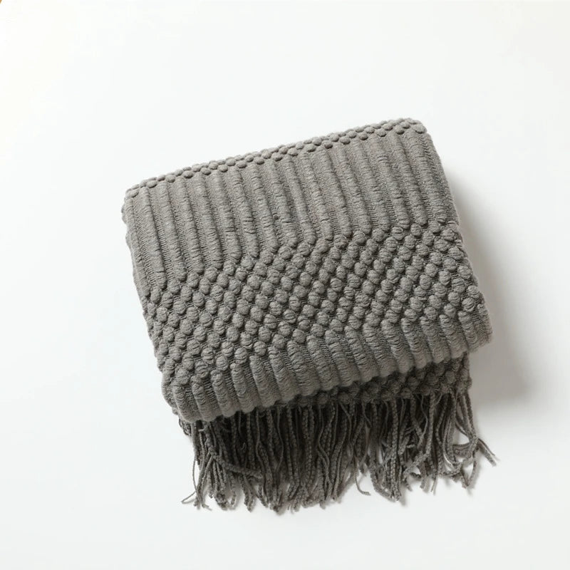 Soft Knit Fringe Throw Blanket