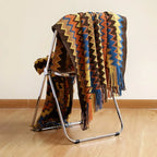 Boho Woven Throw Blanket – Zigzag Stripes with Tassels, Soft & Lightweight Decorative Blanket