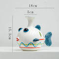 Hand-Painted Ceramic Fish Vase – Modern Boho Home Decor, Wavy Pattern, Colorful Cartoon Fish Flower Pot