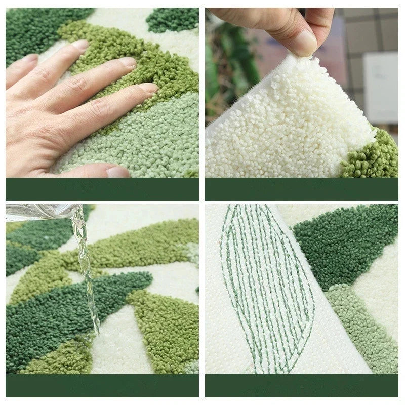 Soft Leaf Print Bath Mat – Non-Slip & Quick-Drying Absorbent Bathroom Rug