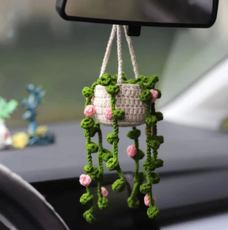 Handmade Crochet Succulent Car Hanging