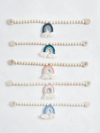 🌈 Magnetic Rainbow Curtain Tiebacks – Wooden Bead & Hemp Rope Holdbacks for Boho Home Decor