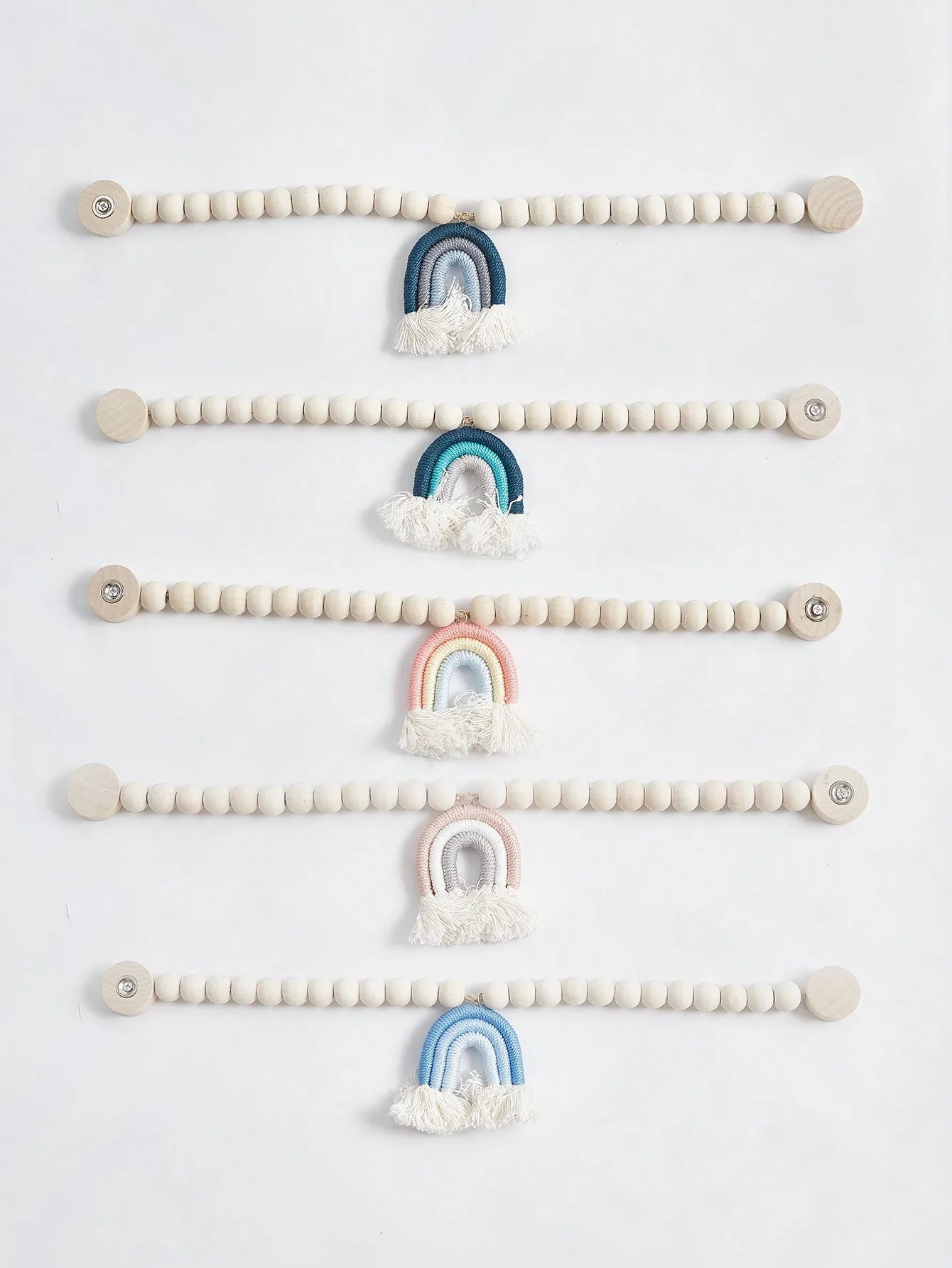 🌈 Magnetic Rainbow Curtain Tiebacks – Wooden Bead & Hemp Rope Holdbacks for Boho Home Decor