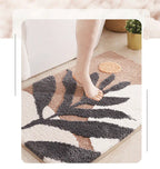 Boho Plant Art Non-Slip Bath Mat – Soft & Absorbent Bathroom Rug with Abstract Leaves
