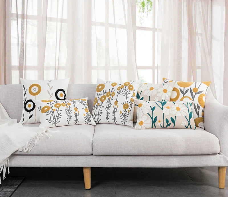 🌼 Cozy Embroidered Throw Pillow Cover – Nordic-Inspired Boho Home Decor Accent