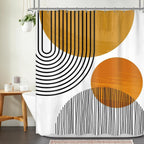 Abstract Bohemian Shower Curtain Arch Sun Moon Phases Boho Leaf Modern Minimalist aesthetic line geometric decorative Bathroom Home Decor Cat Leaves Mountains Outdoors