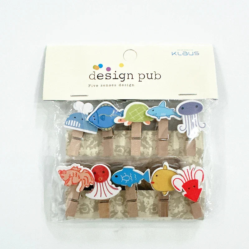 Whimsical Wooden Photo Clips (Set of 10)