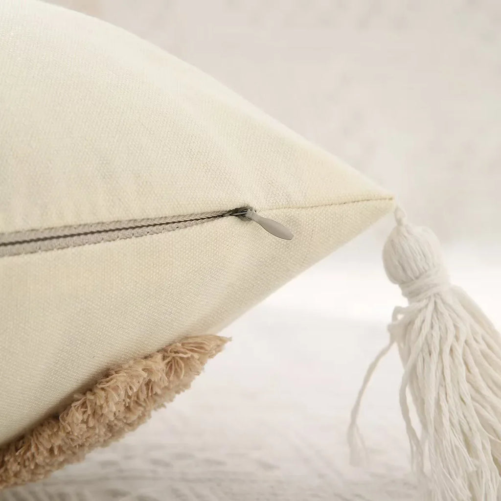 Nordic Bohemian Geometric Plush Pillow Covers with Tassels