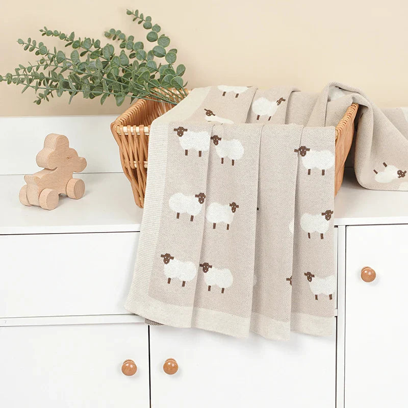 🐑 Cozy Cotton Baby Blanket – Soft & Breathable Knit for Newborns & Toddlers
