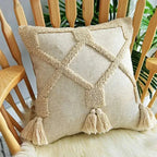 Boho Neutral Tufted & Tasseled Throw Pillow Case