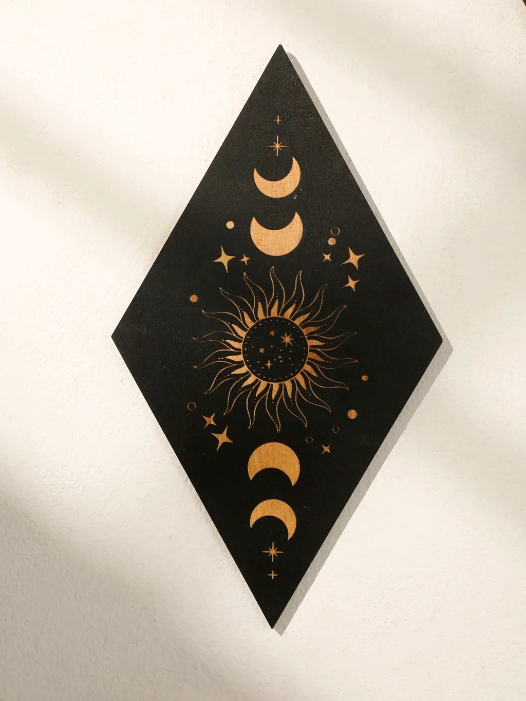 🌙 Wooden Witchy Wall Hanging – Gothic Moon, Sun, Stars & Snake Boho Decor for Mystical Bedrooms & Crafty Corners