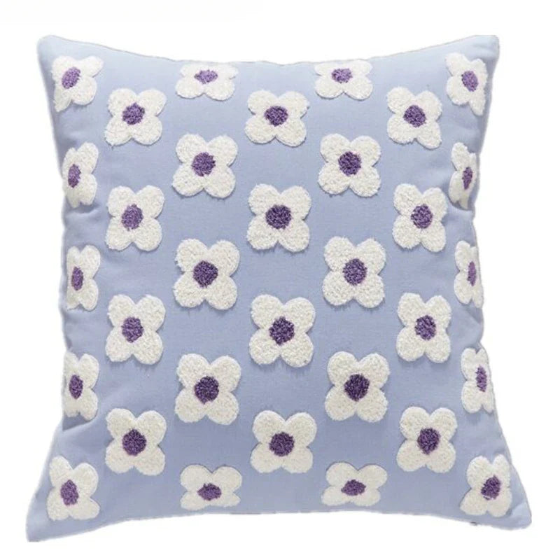 Embroidered Flower Throw Pillow Covers – Boho Cotton Cushion Covers for Bed, Sofa & Home Decor (30x50cm / 45x45cm)