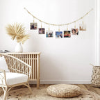 Boho Wall Hanging Photo Display with Wooden Beads & Clips
