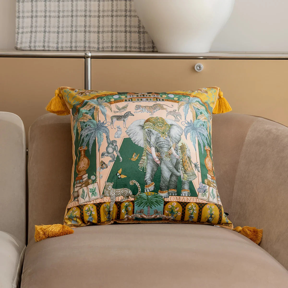 Vintage Velvet Animal Print Pillow Cover – Double-Sided Decorative Cushion for Boho & Eclectic Homes
