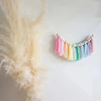 Boho Rainbow Tassel Garland with Wooden Beads