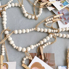 Boho Wall Hanging Photo Display with Wooden Beads & Clips