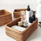 Handwoven Rectangular Rattan Basket – Boho Wicker Storage Bin for Fruit, Snacks, Tea, Bread, or Home Organization