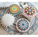 Boho Mandala Round Cushion Cover – Moroccan-Inspired Embroidered Throw Pillow Case for Boho Home Decor