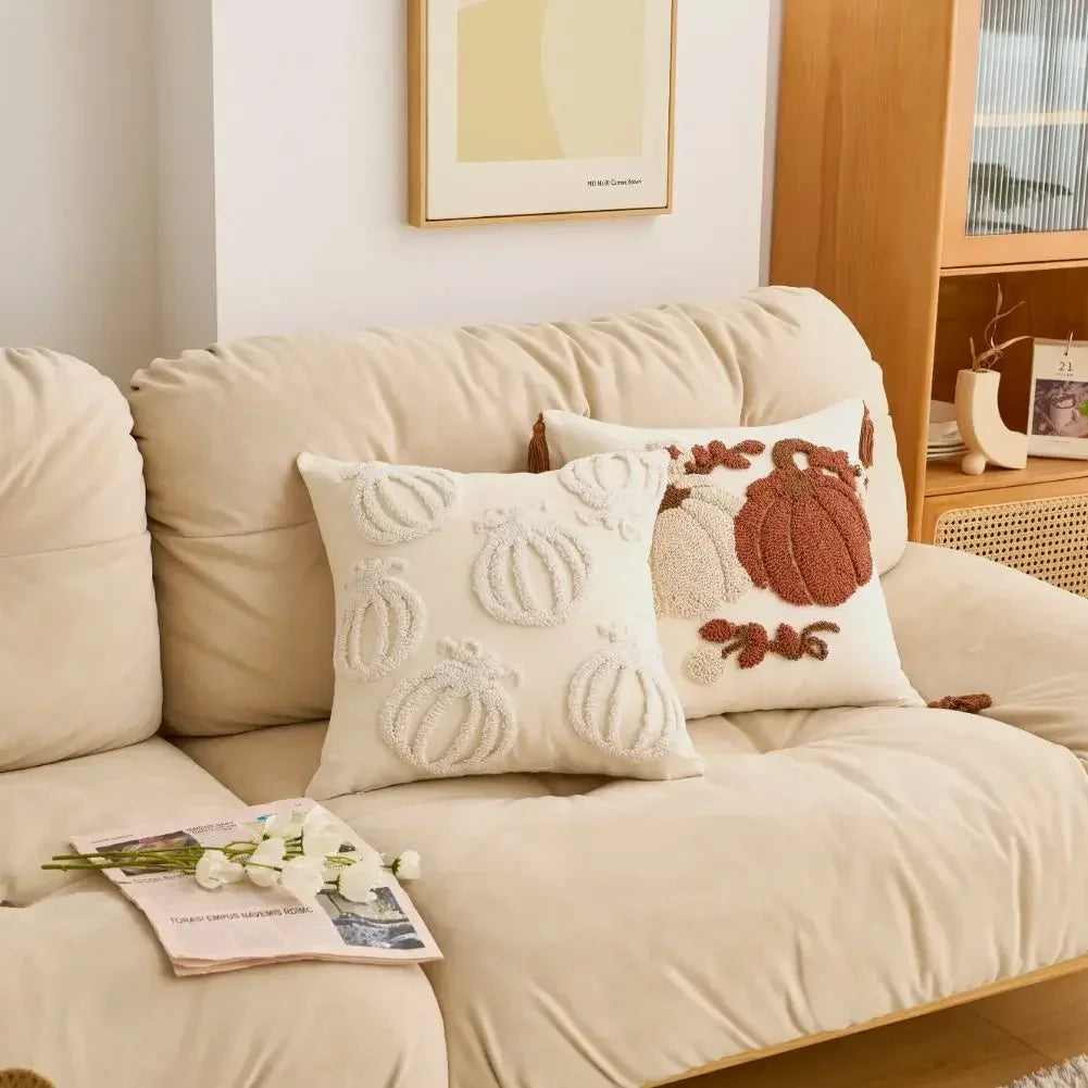 Tufted Pumpkin Pillow Cover – Halloween Cushion for Sofa, Bed & Kids’ Room