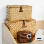 Handmade Seagrass Rattan Storage Box with Lid – Rectangular Woven Organizer Basket for Makeup, Office & Home Decor