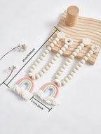 🌈 Magnetic Rainbow Curtain Tiebacks – Wooden Bead & Hemp Rope Holdbacks for Boho Home Decor