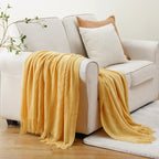Boho Knit Throw Blanket – Soft Lightweight Acrylic Blanket with Tassels