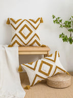 Geometric Diamond Pillow Cover With Tassels – Boho Home Decor Accent for Couch, Bed, or Chair