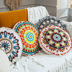 Boho Mandala Round Cushion Cover – Moroccan-Inspired Embroidered Throw Pillow Case for Boho Home Decor