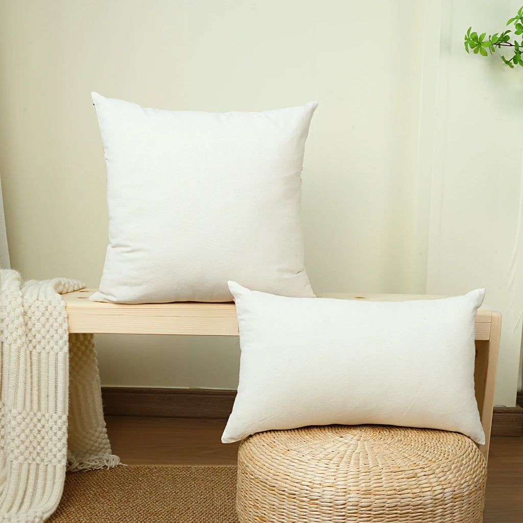 Boho Floral Embroidered Canvas Pillow Cover