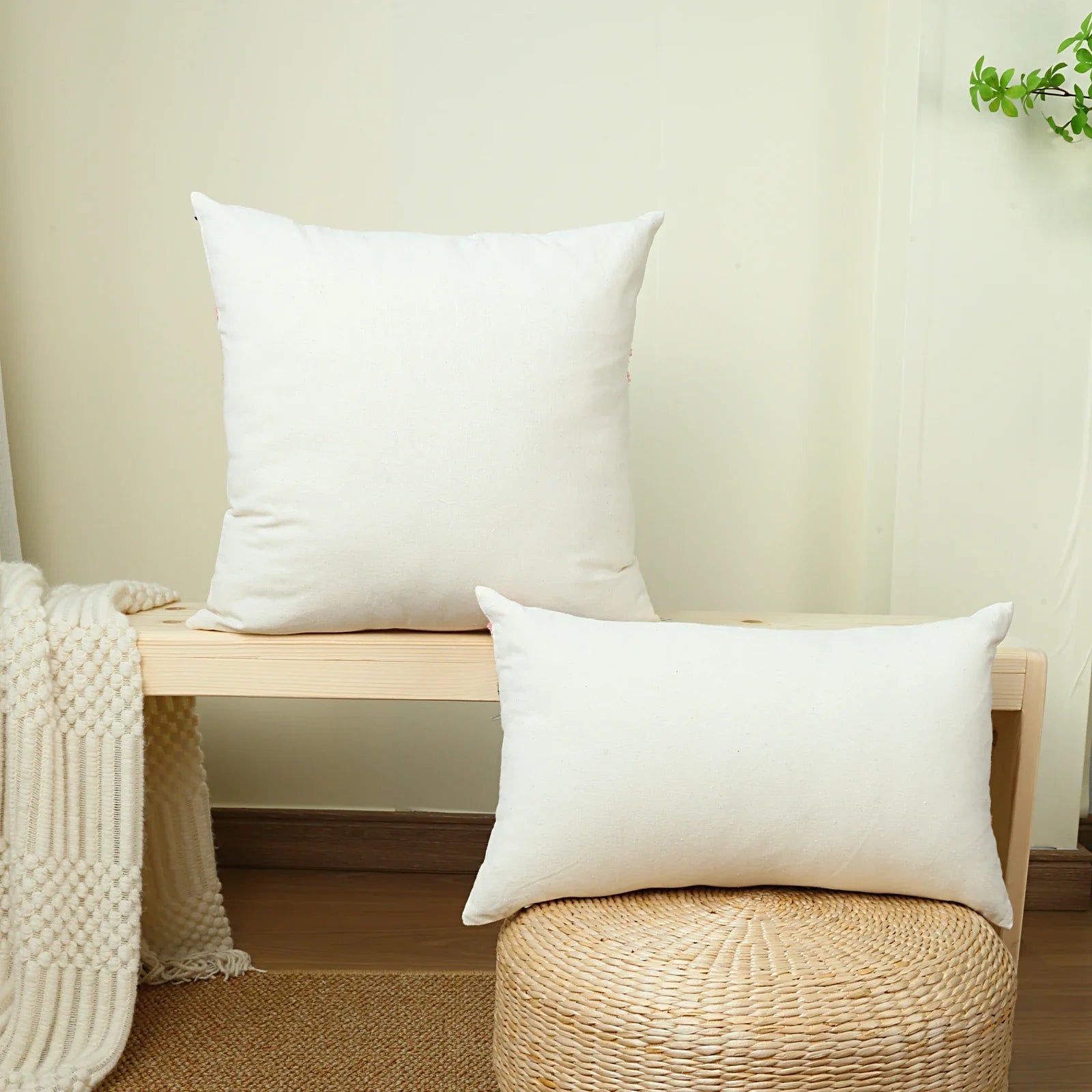 Boho Floral Embroidered Canvas Pillow Cover