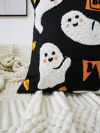 Halloween Ghost Embroidered Pillow Cover – Spooky Chic Accent for Sofa, Chair, or Bed