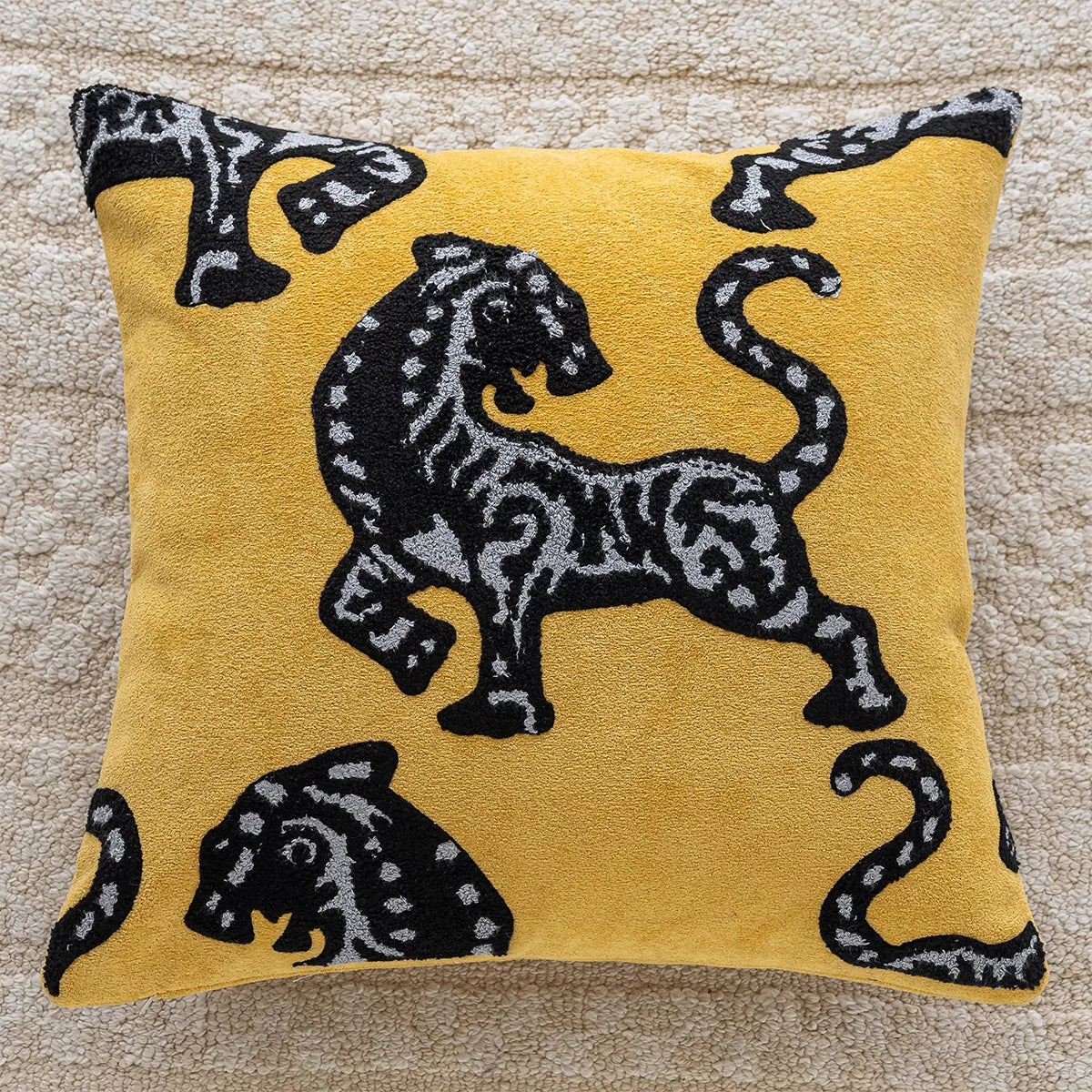 Tiger Embroidered Throw Pillow Cover – Luxury Boho Cushion Case for Sofa, Bed & Home Decor