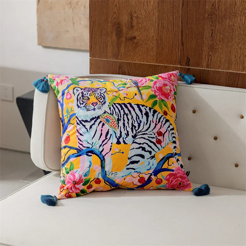 Vintage Velvet Animal Print Pillow Cover – Double-Sided Decorative Cushion for Boho & Eclectic Homes