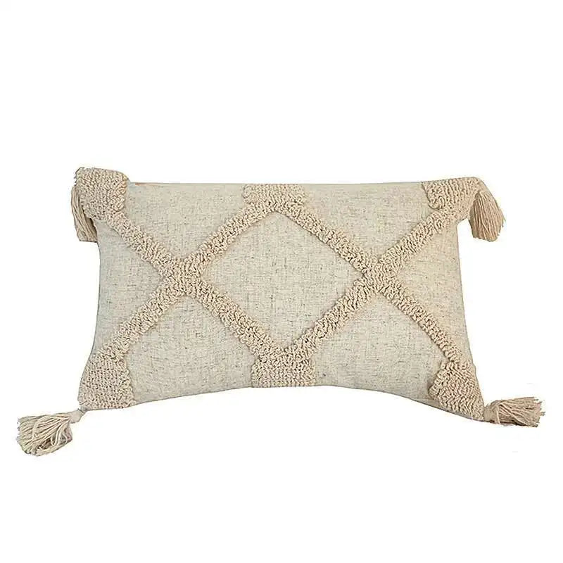 Boho Neutral Tufted & Tasseled Throw Pillow Case