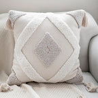 Boho Tufted Cushion Cover – Handcrafted Geometric Pillowcase with Tassels