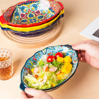Bohemian Egg-Shaped Ceramic Baking Plate – 9" Colorful Oval Pasta, Salad & Fruit Dish