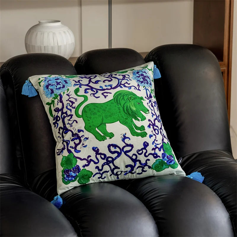 Vintage Velvet Animal Print Pillow Cover – Double-Sided Decorative Cushion for Boho & Eclectic Homes