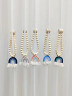 🌈 Magnetic Rainbow Curtain Tiebacks – Wooden Bead & Hemp Rope Holdbacks for Boho Home Decor