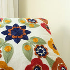 Boho Floral Embroidered Canvas Pillow Cover