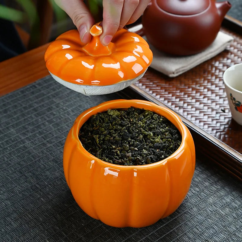 Ceramic Pumpkin Candy Jar – Decorative Tea or Treat Container