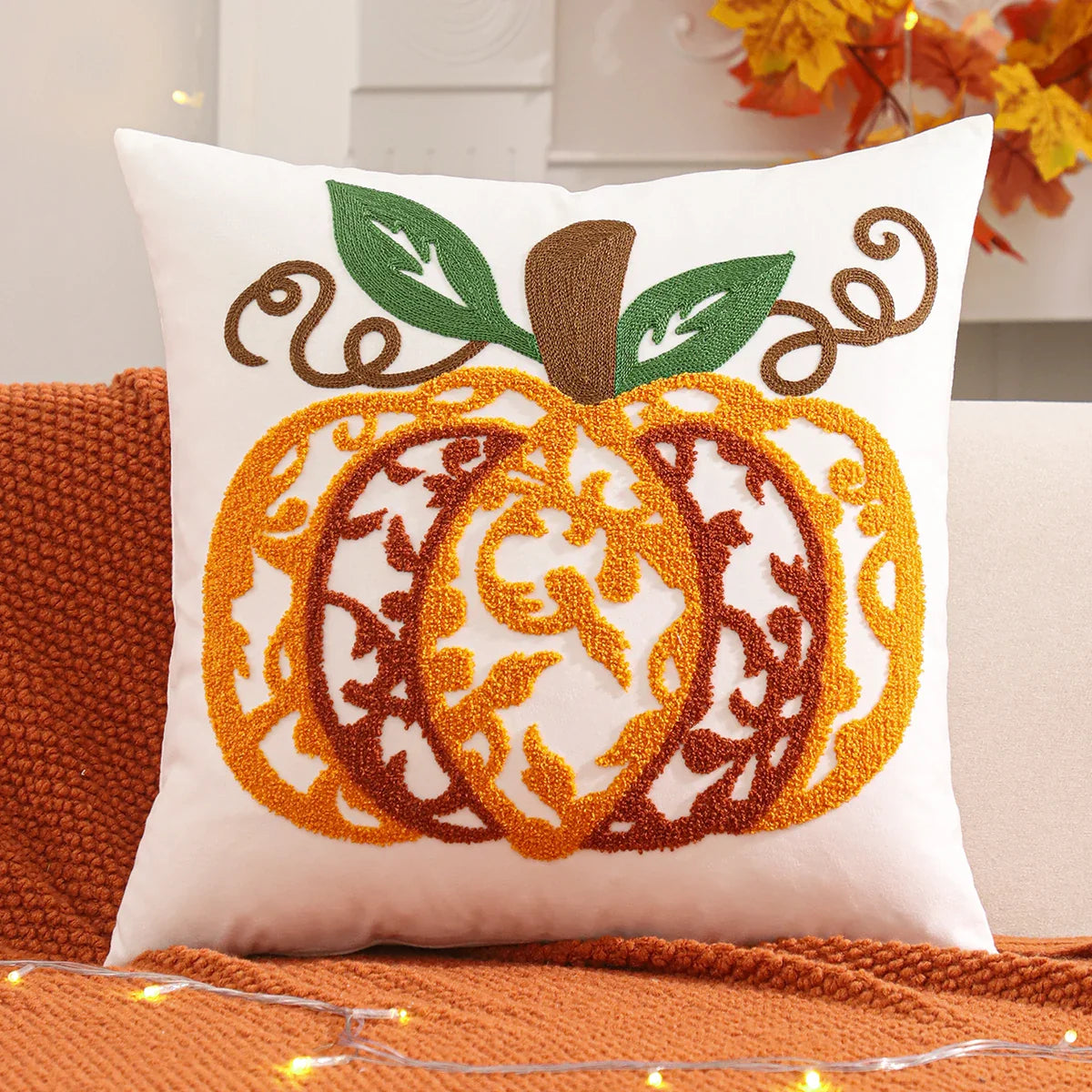 Autumn Embroidered Velvet Throw Cushion Case