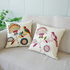 Embroidered Flower Throw Pillow Cover – Plant Design Decorative Cushion for Sofa, Chair & Bed