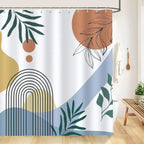 Abstract Bohemian Shower Curtain Arch Sun Moon Phases Boho Leaf Modern Minimalist aesthetic line geometric decorative Bathroom Home Decor Cat Leaves Mountains Outdoors