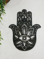 Wooden Gothic Hamsa Hand Wall Hanging – Evil Eye Ornament for Boho Home Decor, Dorm, or Table Display