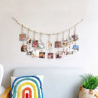 Boho Wall Hanging Photo Display with Wooden Beads & Clips