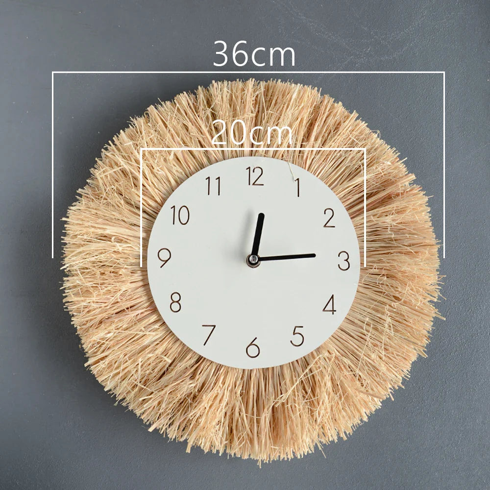 Boho Macrame Wall Art – Woven Straw & Cotton Rope Round Mirror, Clock & Wall Art| Nordic Wedding Decor & Boho Home Accent