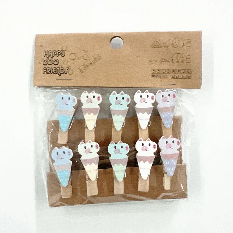 Whimsical Wooden Photo Clips (Set of 10)
