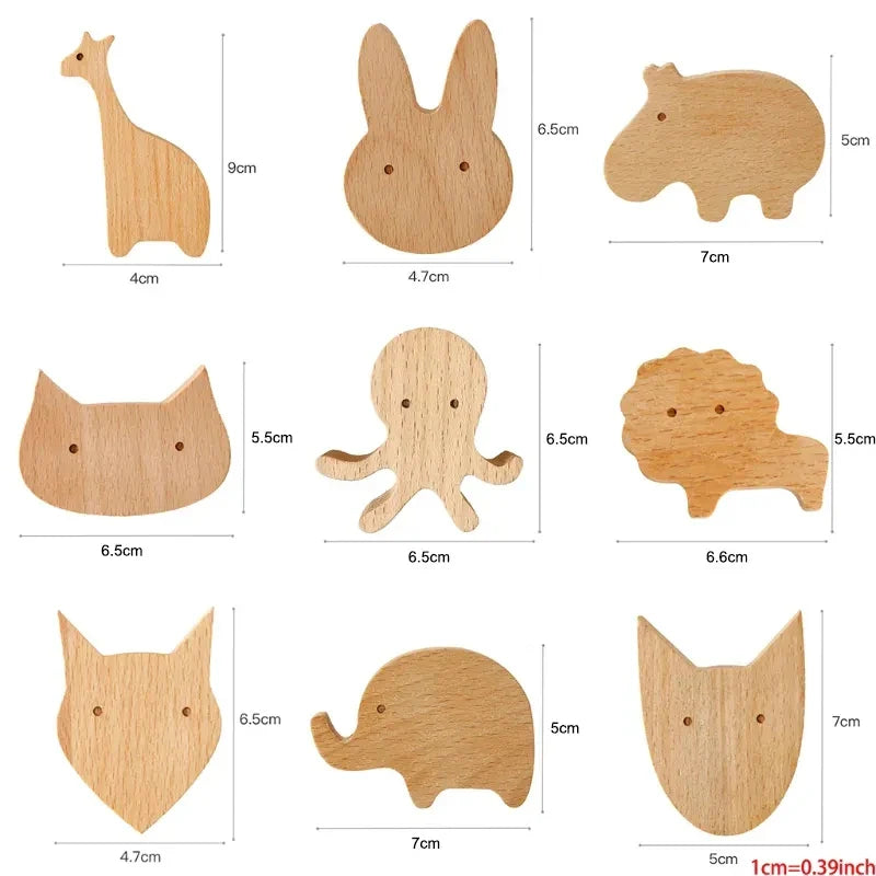Cute Wooden Animal Wall Hook – Beech Wood Decorative Hanger for Kids Rooms, Entryways, Kitchens & More (1pc)