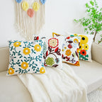 Boho Home Decor Floral Embroidered Pillow Cover – Square Decorative Cushion Case for Sofa & Home