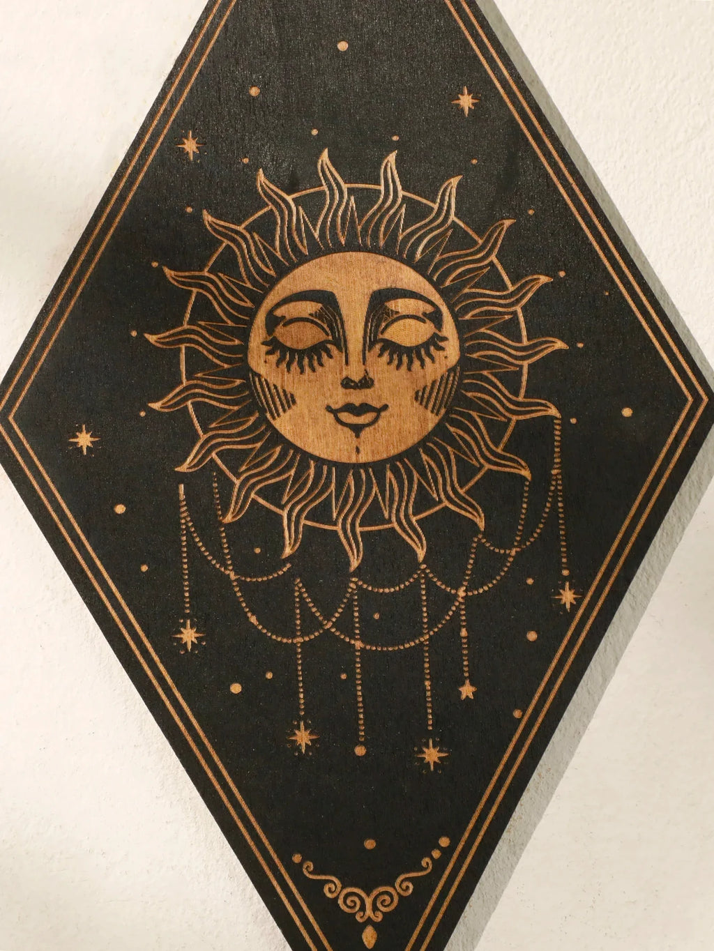 🌙 Wooden Witchy Wall Hanging – Gothic Moon, Sun, Stars & Snake Boho Decor for Mystical Bedrooms & Crafty Corners